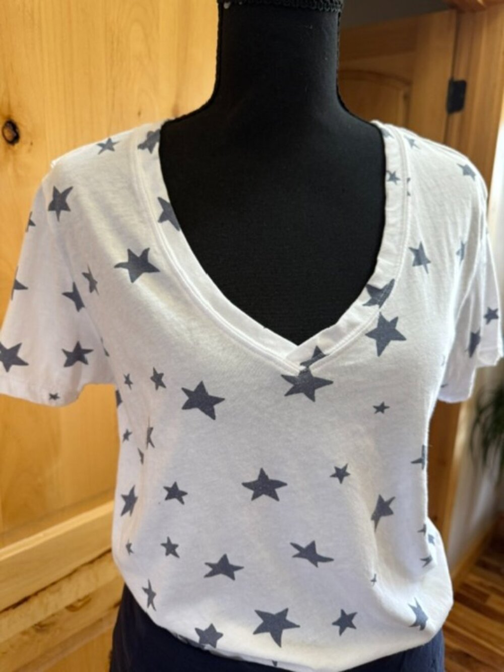 Z Supply White V-Neck Tee with Navy Stars